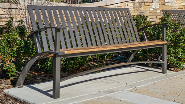 Wood and Black Metal Bench