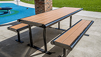 Outdoor picnic table made of recycled plastic. 